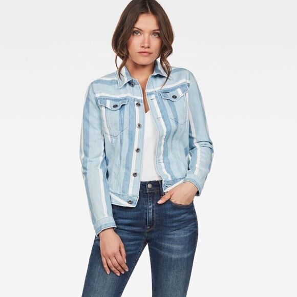 G-Star Raw 3301 Slim Jacket NWT Blue Denim Womens  Small Vesp Stripe Button Up - Picture 1 of 9